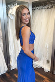 One Shoulder Royal Blue Appliques Cutout Long HZ0307
