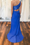 One Shoulder Royal Blue Appliques Cutout Long HZ0307