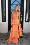 Cantaloupe Orange Corset Tiered Long Party HZ0307