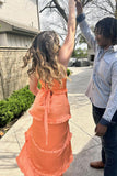 Cantaloupe Orange Corset Tiered Long Party HZ0307