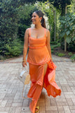 Cantaloupe Orange Corset Tiered Long Party HZ0307