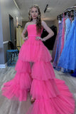 LTP0951,Stylish pink tulle prom dresses high low strapless long party formal HZ0307