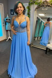 Red A-line Lace Appliques Chiffon Long Prom HZ0307