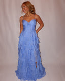 Straps Green Chiffon Tiered Ruffle Party HZ0307