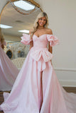 Off the Shoulder Hot Pink Pleated Long Formal HZ0307