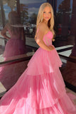 Pink Corset Tulle Ruffles A-line Formal HZ0307