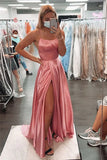 Green A-Line Satin Long Evening Prom HZ0307