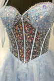 Beaded Sheer Corset Light Blue Formal HZ0307