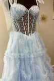 Beaded Sheer Corset Light Blue Formal HZ0307