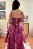 Strapless Plum A-line Long Party Dress with HZ0307