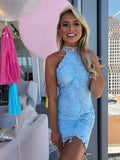 LTP1314,Sky blue applique beaded mini prom dresses cute homecoming HZ0307
