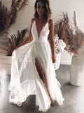 LTP1210,White A-Line/Princess V-neck Sweep/Brush Sleeveless Ruffles Lace Train Wedding HZ0307