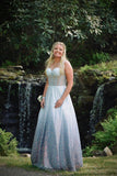 Light Blue Corset A-line Long Prom HZ0307