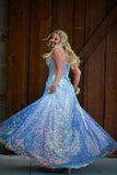 Light Blue Corset A-line Long Prom HZ0307