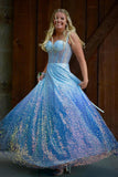 Light Blue Corset A-line Long Prom HZ0307