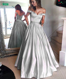 Off The Shoulder Pink A-Line Satin Prom Party HZ0307