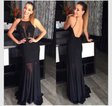LTP1633,Cute Black Open Back Sexy Prom Dresses,See Through V-Neck Long Evening HZ0307