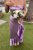 Lavender Straps Cowl Neck Satin Long Party HZ0307