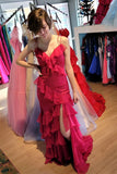 Straps Fuchsia Mermaid Ruffles Long Prom HZ0307