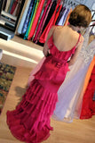 Straps Fuchsia Mermaid Ruffles Long Prom HZ0307