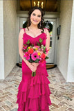 Straps Fuchsia Mermaid Ruffles Long Prom HZ0307
