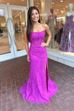 Strapless Hot Pink Lace Mermaid Prom HZ0307