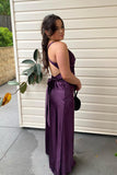 V Neck Yellow Satin Bow Back Party HZ0307