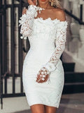 LTP1394,Off the shoulder white long sleeves applique homecoming dresses tight back to school HZ0307
