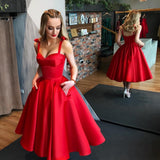 LTP0873,Red A-Line Sweetheart Prom Dresses Tea Length Homecoming Dresses Cheap Graduation HZ0307