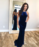 LTP1634,Royal Blue Velvet Cross Back Mermaid Long Prom Dresses,Sleeveless Formal Evening HZ0307