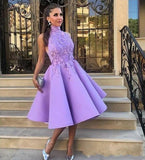 LTP1774,Purple A-Line Homecoming Dress, Applique Satin Graduation HZ0307