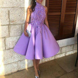 LTP1774,Purple A-Line Homecoming Dress, Applique Satin Graduation HZ0307