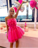 LTP1420,Sweet Hot Pink Tulle Ruffles Homecoming Dresses Mini Party HZ0307