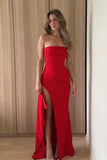 Strapless Yellow Fitted Frill Slit Party HZ0307