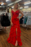 Straps Fuchsia Mermaid Ruffles Long Prom HZ0307