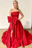 Strapless Fuchsia Ruched Satin Long Prom Dress with HZ0307