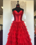 Sweetheart Corset Black Tiered Ruffles Long Formal HZ0307