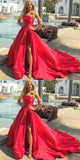 Strapless Red Satin Long Evening Prom Dress With Side HZ0307