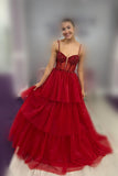 Pink Corset Tulle Ruffles A-line Formal HZ0307