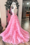 Charming Strapless Ruffles Sequin Tulle Long Prom HZ0307