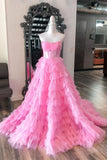 Charming Strapless Ruffles Sequin Tulle Long Prom HZ0307