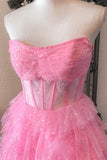 Charming Strapless Ruffles Sequin Tulle Long Prom HZ0307