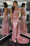 One Shoulder Feather Sequined Long Prom HZ0307
