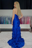 Strapless Green Satin Fitted Ruffle Prom HZ0307