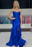 Strapless Green Satin Fitted Ruffle Prom HZ0307