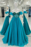 A-Line Organza Beaded Long Prom Dress Evening Formal HZ0307