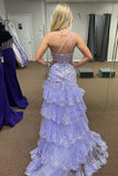 One Shoulder Blush Pink Tiered Ruffle Long Formal HZ0307