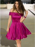 LTP1406,A-Line Cocktail Dresses Flirty Dress Engagement Knee Length Homecoming Dresses Sleeveless Off Shoulder Satin with Pleats 2025 / Cocktail Party HZ0307