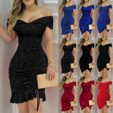 Off The Shoulder Bodycon Homecoming Dresses Ruffles Short Prom HZ0307