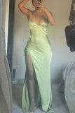 Sexy Straps Green Soft Satin Long HZ0307